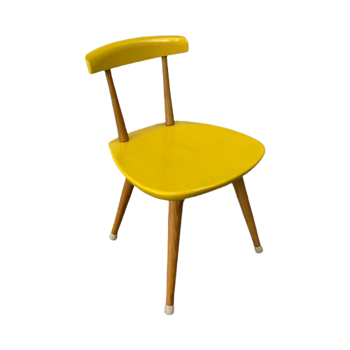 Uniek Kinderstoeltje / Krukje Knalgeel Vintage Midcentury