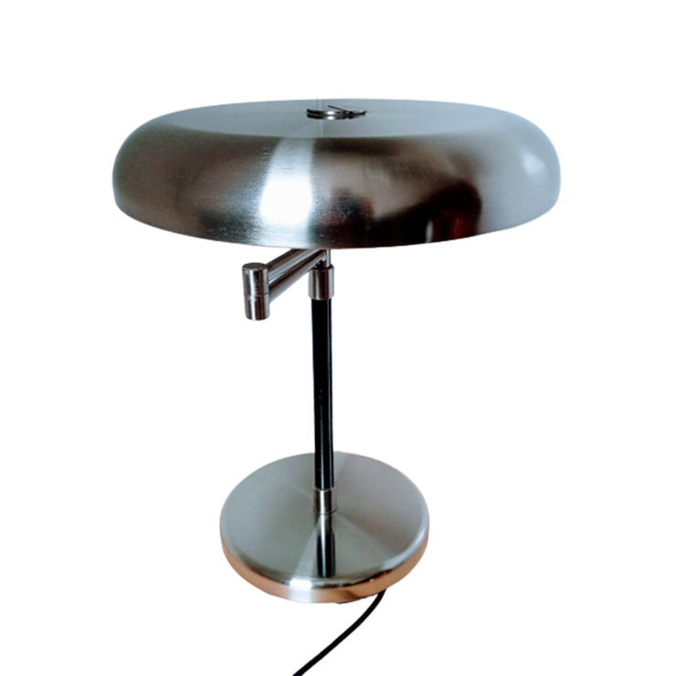 Unieke Retro Ikea Chroom / Rvs Ufo Buro Lamp Met Zwenk Arm