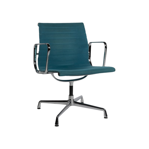 Vitra Eames Ea107 Blauw Hopsak Met Een Chroom Onderstel