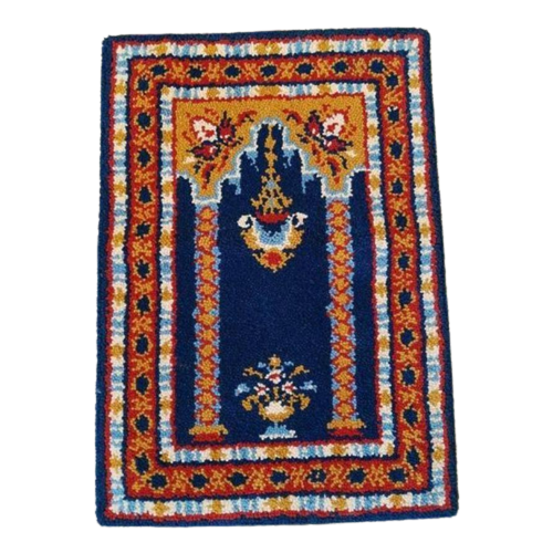 Wandkleed Wol Handgeknoopt Smyrna Blauw Rood Bruin 98/69