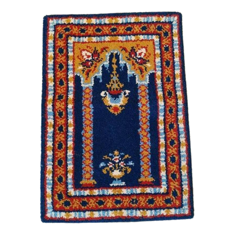 Wandkleed Wol Handgeknoopt Smyrna Blauw Rood Bruin 98/69